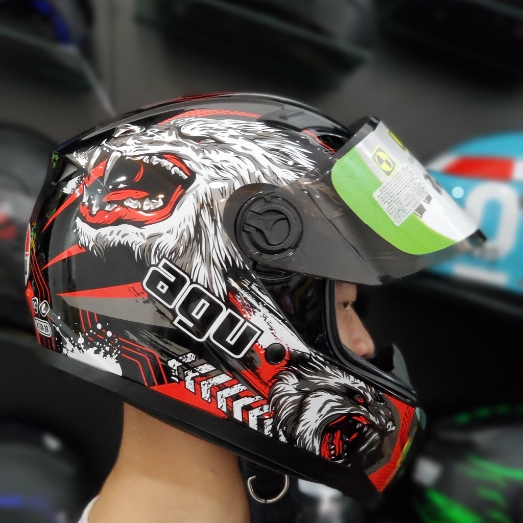 Mũ Bảo Hiểm FULLFACE AGU Tem Sói Gắn Sừng Và Đuôi Gió