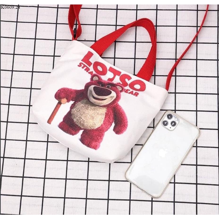 Túi gấu  LOTSO - Túi đeo vaivải canvas in hình gấu/ dâu tây thời trang dễ thương (sỉ hot)