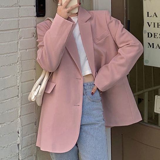 Pink small suit jacket women's spring new street bombing casual temperament loose slim suit jacket women's suit