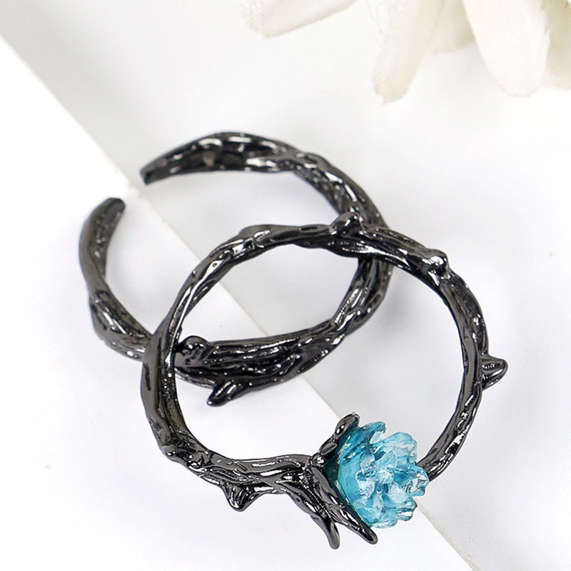 Nhẫn Hình Hoa Hồng Đính Pha Lê Màu Xanh Dương Phong Cách Vintage Thời Trang Cho Nam Nữ