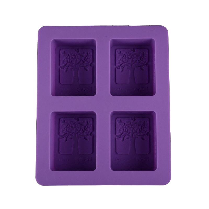 Khuôn silicon làm xà bông hình chữ nhật họa tiết cây với 4 ngăn chứa hữu dụng