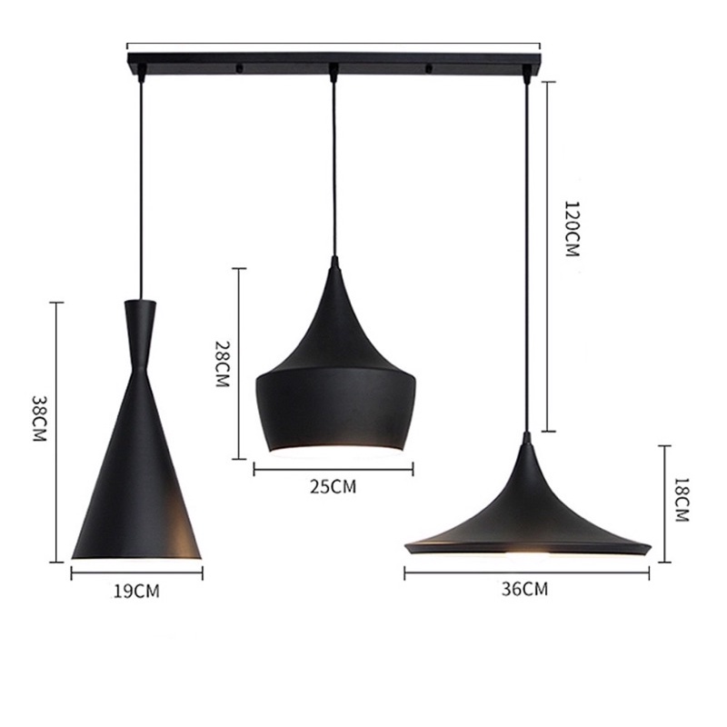 Bộ 03 đèn trần thả trang trí bàn ăn phòng khách Bắc Âu DT 5003/3 + Tặng kèm bóng led AS Vàng