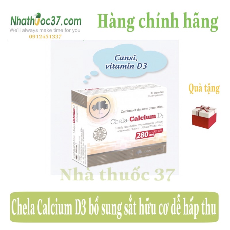 Chela Calcium D3 - Canxi cho bà bầu, phụ nữ cho con bú, trẻ em từ 6 tuổi trở lên giúp xương chắc khoẻ Hộp 30 viên