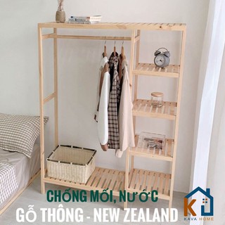 Tủ Treo Quần Áo 2 Buồng Gỗ Thông New Zealand, Kệ treo quần áo gỗ nhập khẩu,2 lớp PU bảo vệ gỗ