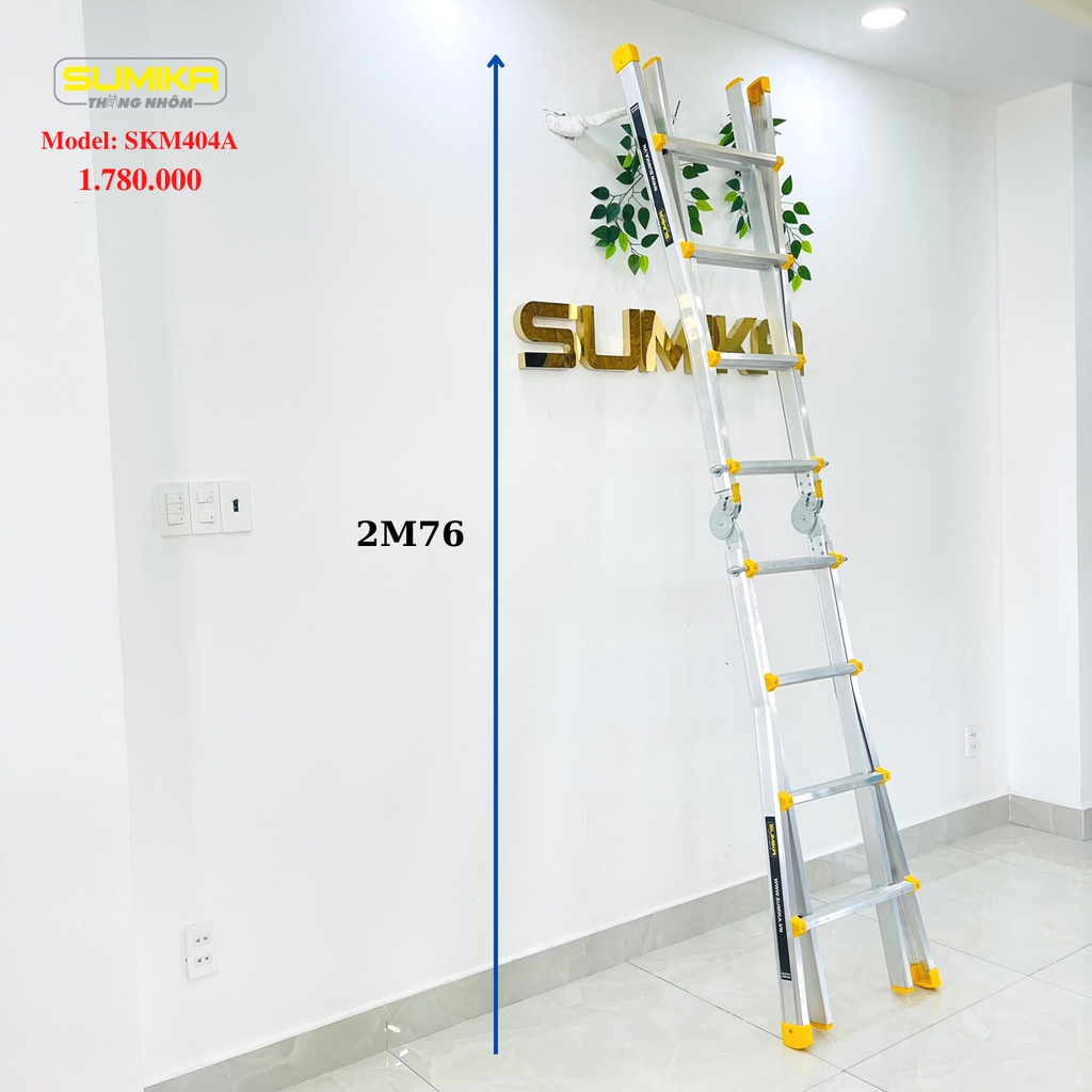 Thang nhôm gấp trượt chữ A mở rộng SUMIKA SKM404A NEW 2022  tải trọng 300kg,bảo hành 2 năm