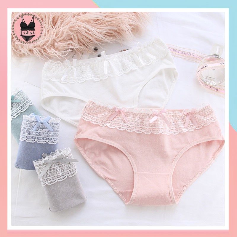 Quần Lót Nữ Cotton 100% kháng khuẩn phối viền ren đính nơ điệu đà PL32