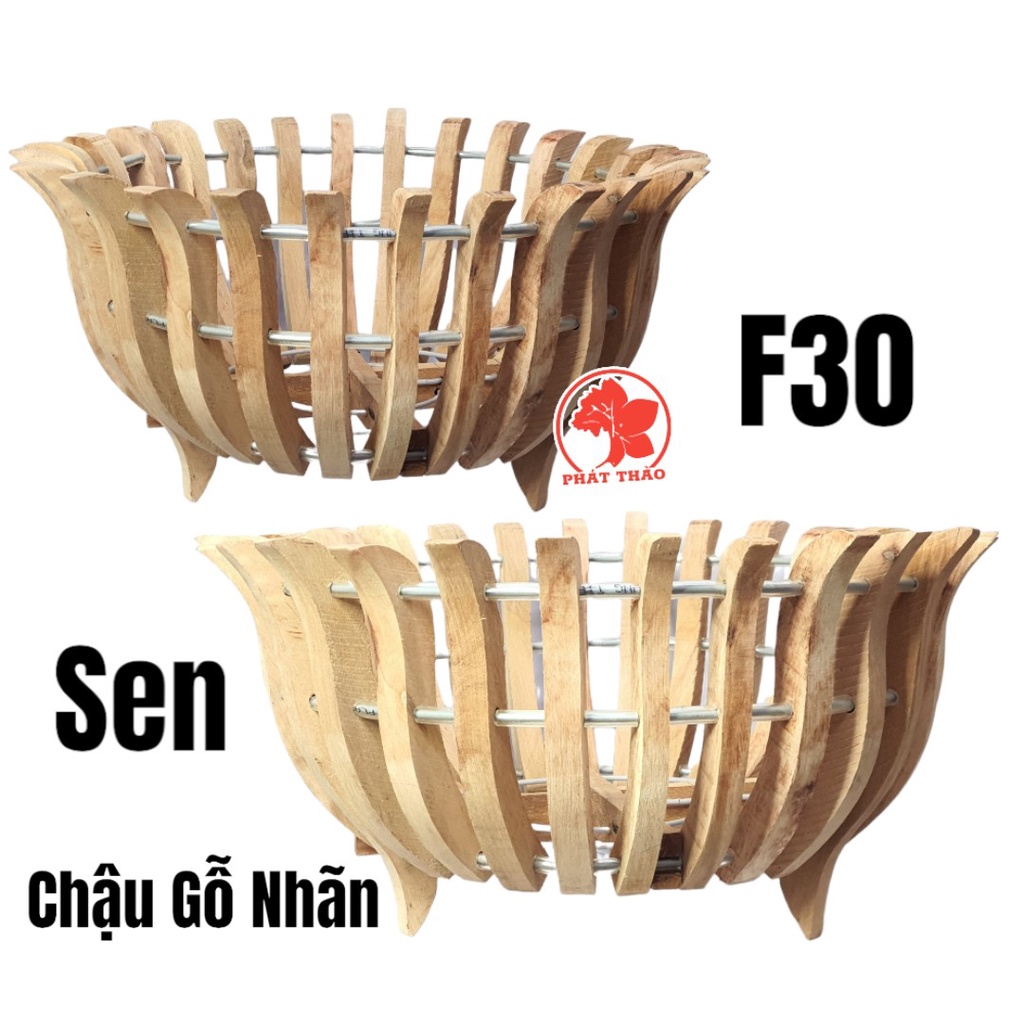 Chậu Gỗ Trồng Lan  30cm gỗ Nhãn TẶNG móc treo và lưới lót chậu
