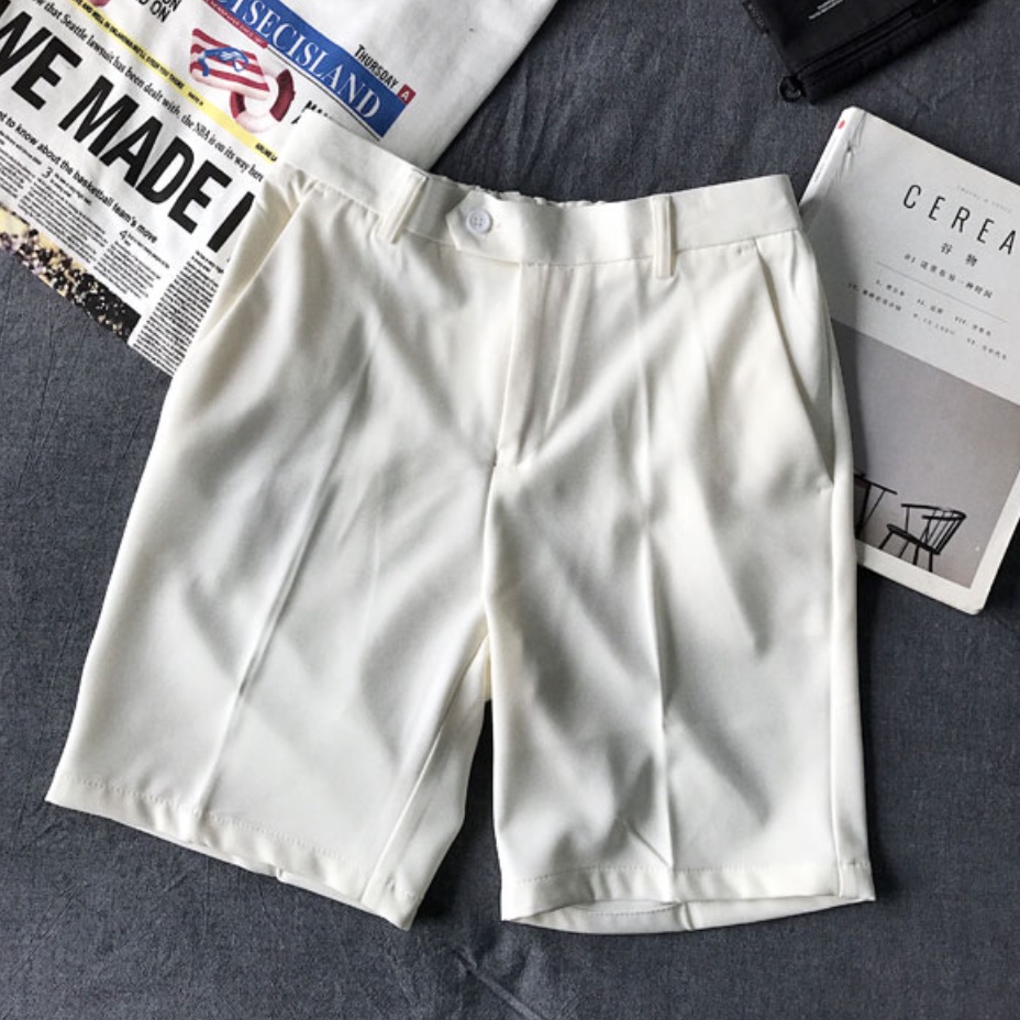 Quần Short Nam Trắng Vải Tây Âu Cạp Nút Thoáng Mát Đi Biển Phong Cách Hàng Quốc-QD05
