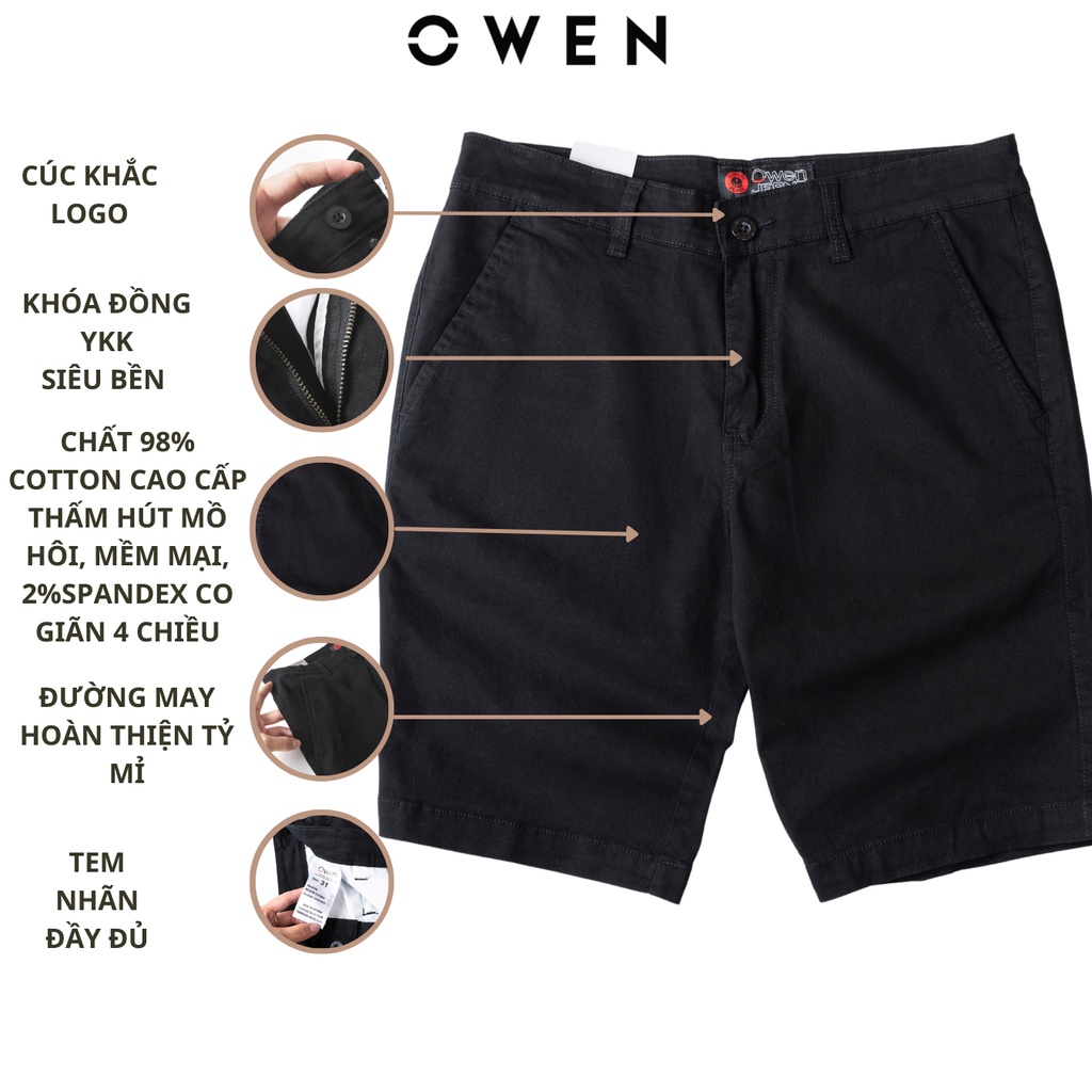 Quần short nam kaki Owen màu đen, chất liệu vải cotton cao cấp, co giãn, trẻ trung, dáng slimfit năng động