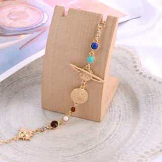 Universe Solar System Moon Earth Planet Vintage Pattern Bead Adjustable Bracelet