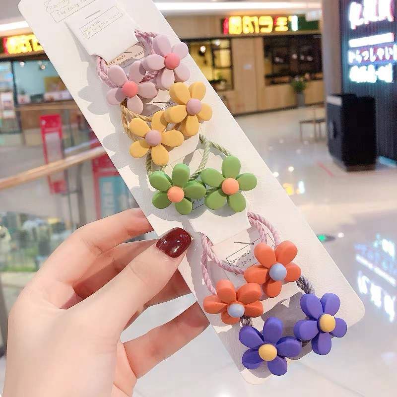 Set 10 Dây Cột Tóc Co Giãn Họa Tiết Hoạt Hình Cho Bé Gái