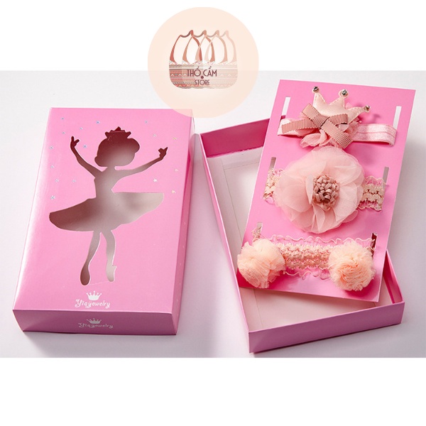 Băng đô vương miện công chúa đáng yêu cho bé gái 0-2 tuổi set 3 chiếc hộp quà phụ kiện tiệc sinh nhật thôi nôi chụp ảnh