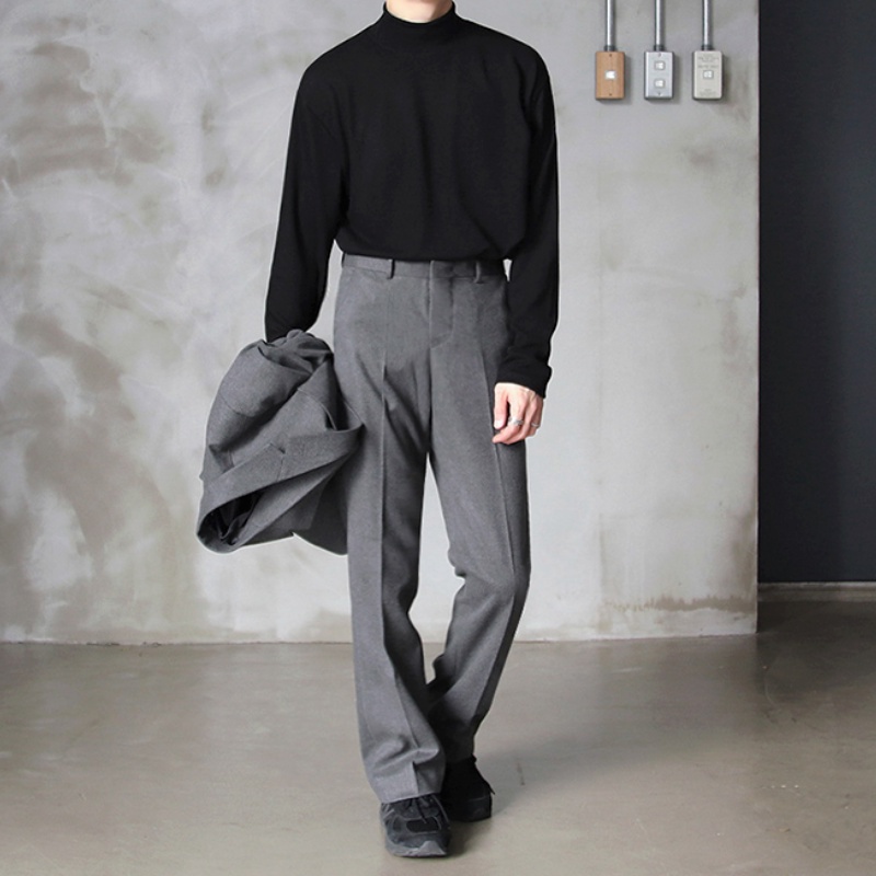 ✦AFFLIGA✦Áo Thun Cotton Tay Dài Cổ Cao Màu Trơn Đơn Giản Thoải Mái Thời Trang Hàn Quốc Cho Nam