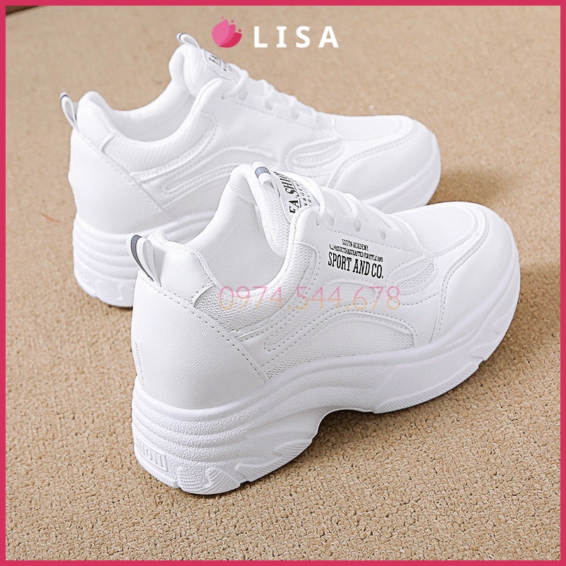 Giày Thể Thao Nữ, Sneaker Độn Đế Da Mềm Phối Lưới Kiểu Dáng Thể Thao Hotrend 2021, Lisa M83