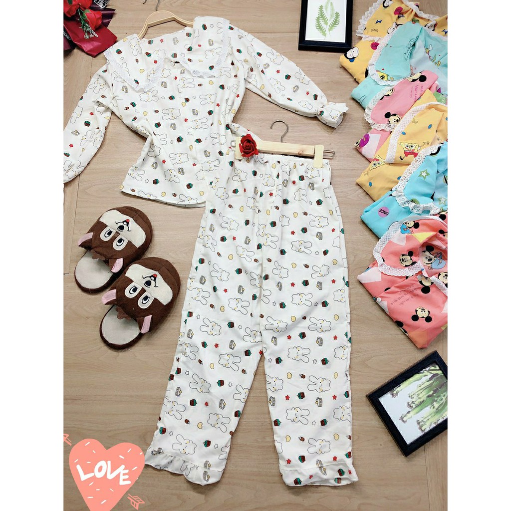 Đồ bộ tiểu thư lụa hàn cao cấp tay dài phối ren dễ thương, cực rẻ, cute, form 58kg