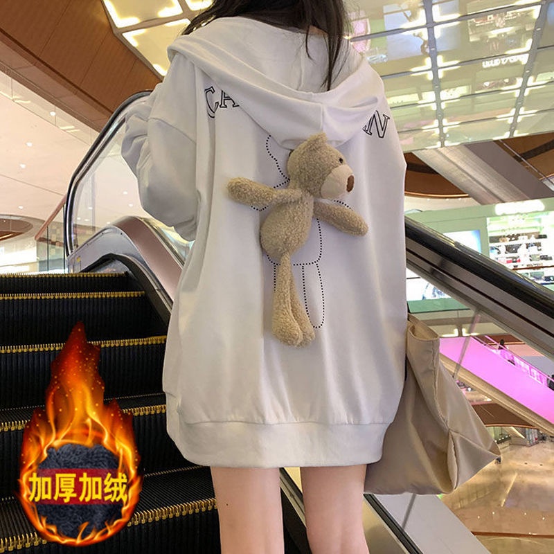 Áo Nỉ Tay Dài Dáng Rộng In Hình Gấu Dễ Thương Phong Cách Preppy Hàn Quốc Thời Trang Xuân Thu Cho Nữ