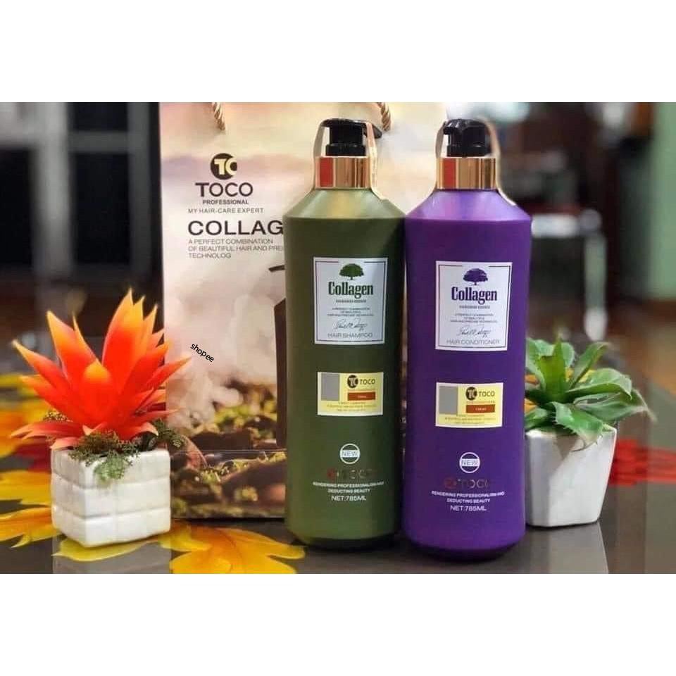 DẦU GỘI XẢ TOCO COLLAGEN KÍCH THÍCH MỌC TÓC GIÚP TÓC SUÔN MƯỢT VÀ PHỤC HỒI HƯ TỔN 785ML