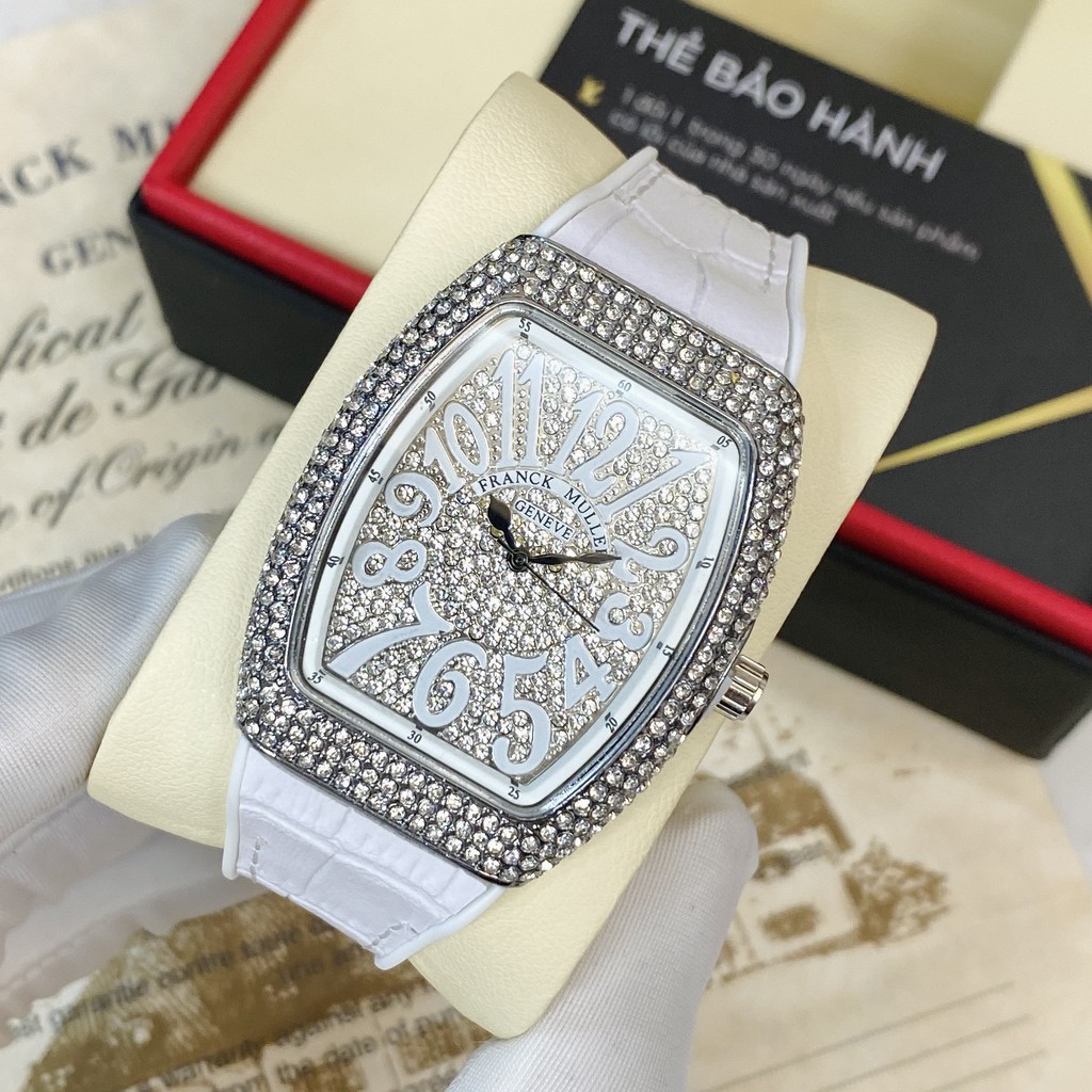 Đồng hồ nữ FM máy pin dây cao su mặt full đá cao cấp có bảo hành DHN002 - Shop108