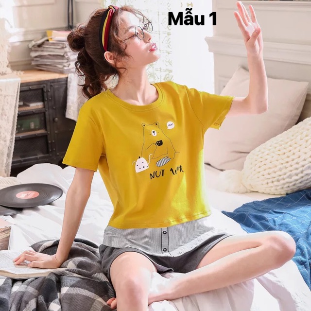 Bộ thun ngắn mặc nhà, hoạ tiết xinh xắn, chất mát | BigBuy360 - bigbuy360.vn