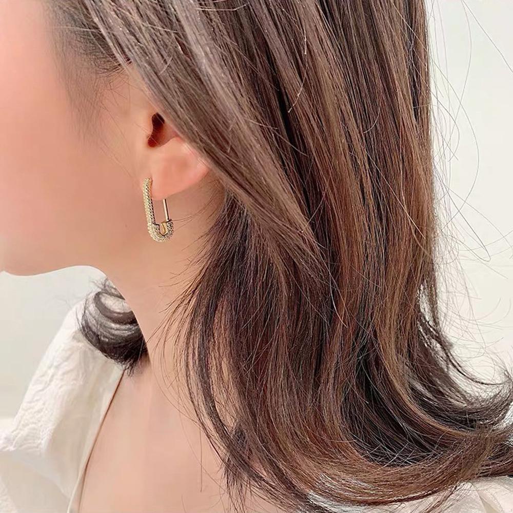 QQMALL Bông Tai Mạ Bạc 925 Hình Học Đính Đá Thời Trang Dành Cho Nữ