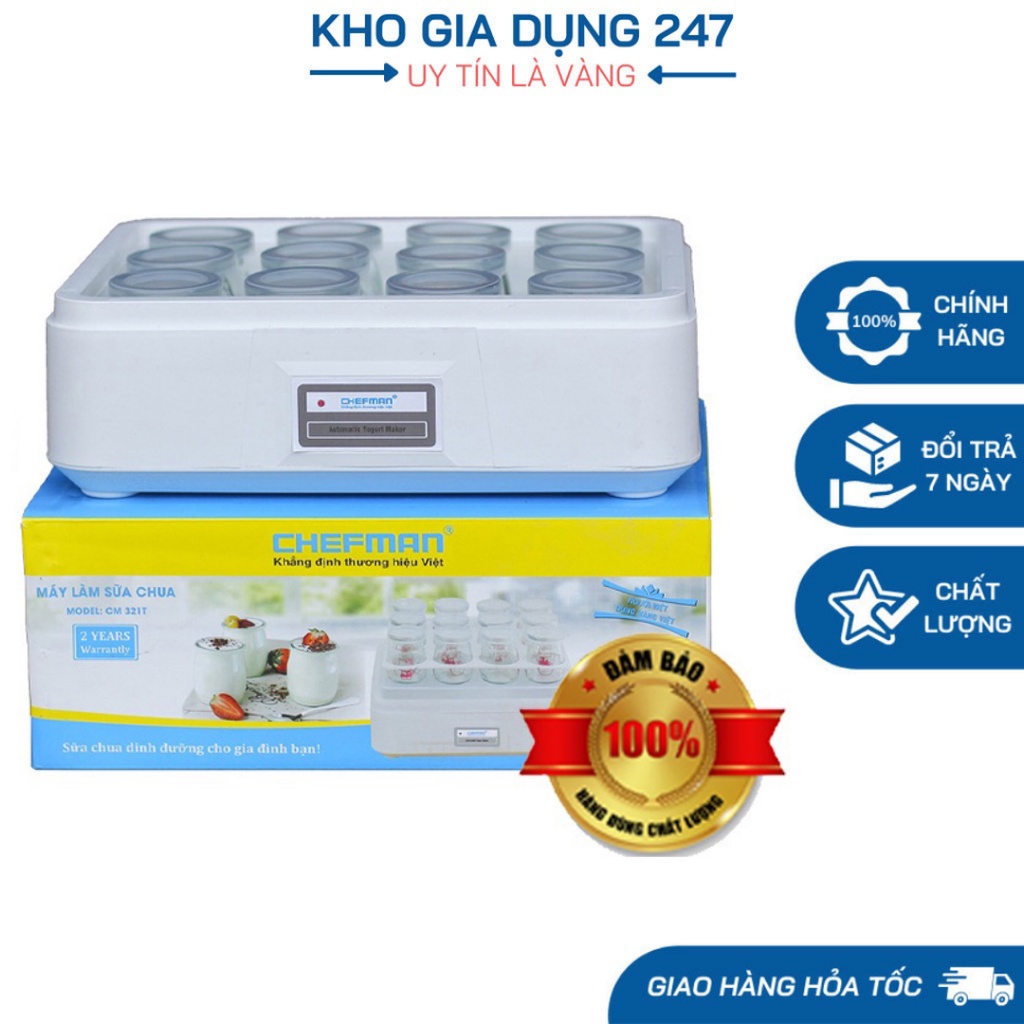 Máy Làm Sữa Chua Chefman CM - 321T 12 Cốc Thủy Tinh, Bảo Hành 24 Tháng, Đảm Bảo An Toàn Vệ Sinh