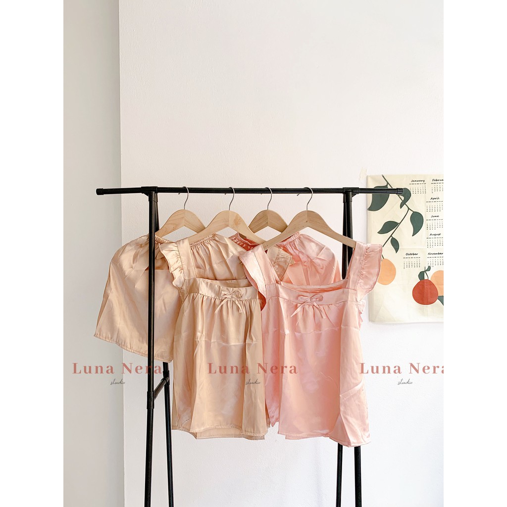 [TẶNG GƯƠNG CẦM TAY] Set đồ ngủ lụa bóng áo cánh tiên có nơ ngực | Ảnh thật 100% ♡ | BigBuy360 - bigbuy360.vn