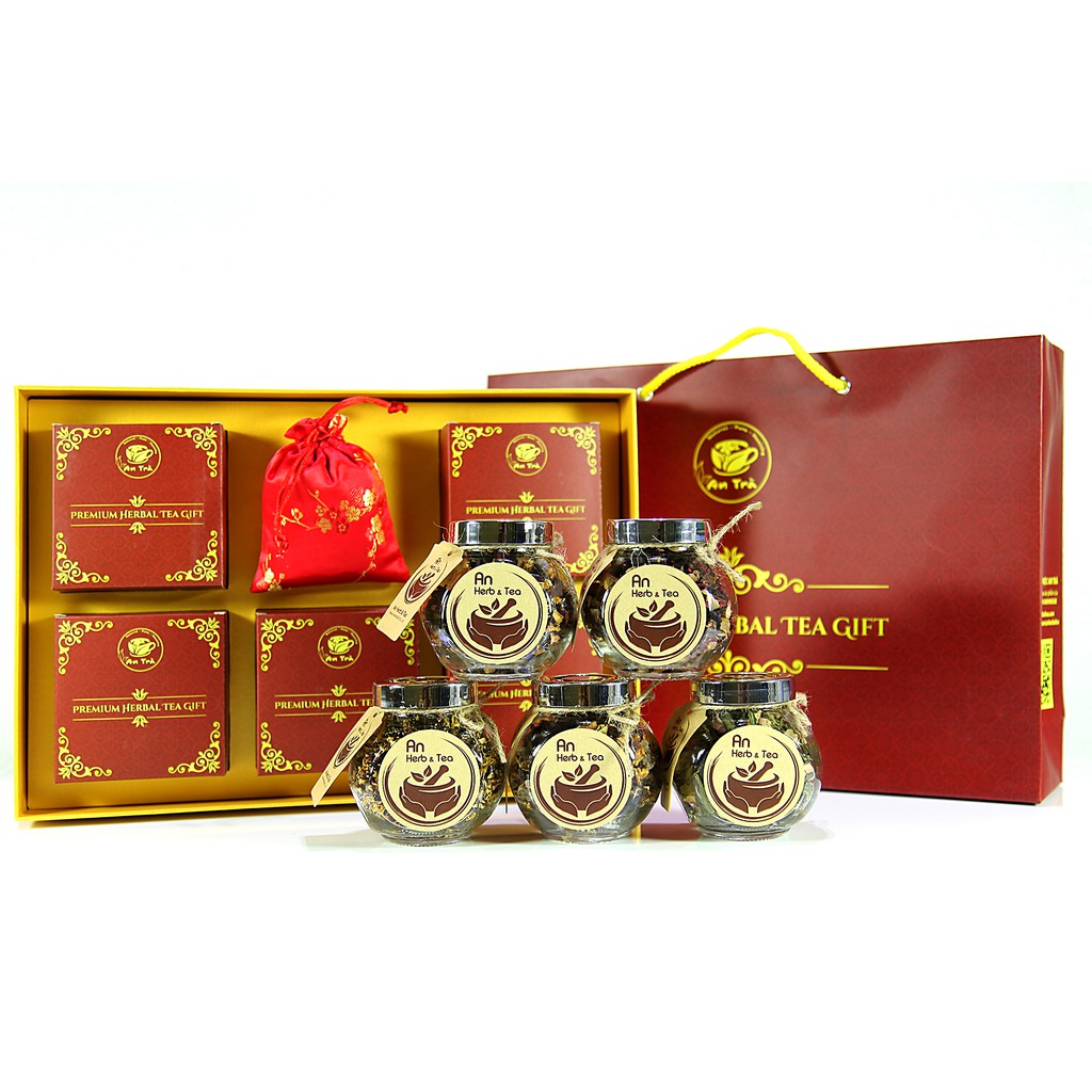 Hộp Quà Trà Thanh Tịnh (Oolong, Hoa hồng, Cúc, Táo đỏ, Cỏ ngọt) + Túi thơm lavender
