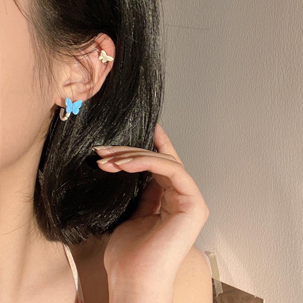 Set 3 Đôi Bông Tai Hình Tròn Họa Tiết Bướm Nhiều Màu Sắc Phong Cách Hàn Quốc Cổ Điển Dành Cho Nữ