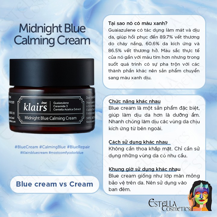 Kem Dưỡng Phục Hồi Da Ban Đêm Klairs Midnight Blue Calming Cream (30ml, 60ml)