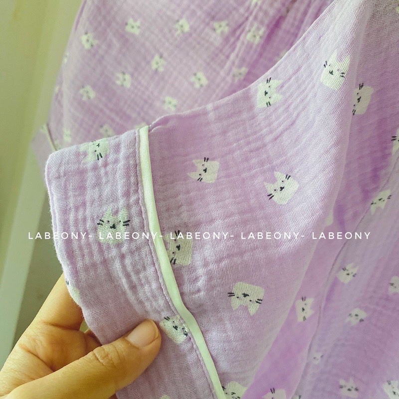Pyjama đồ mặc nhà đồ bộ mèo xô muslin cao cấp mềm mát Labeony