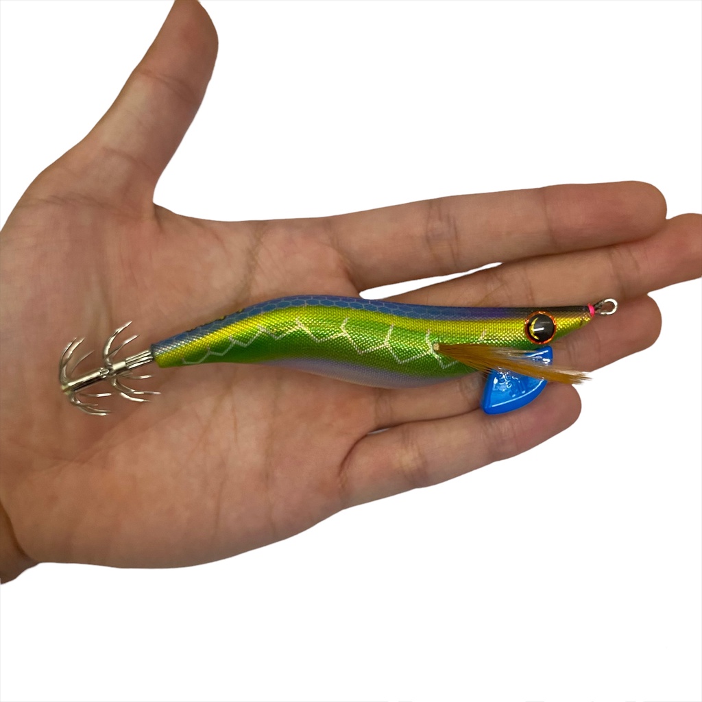 Mồi tôm giả, Tôm giả câu mực nhật bản Egiking size 30 và 35 có bi nặng 15g, mồi câu mực ống lá biển dạ quang ban đêm.