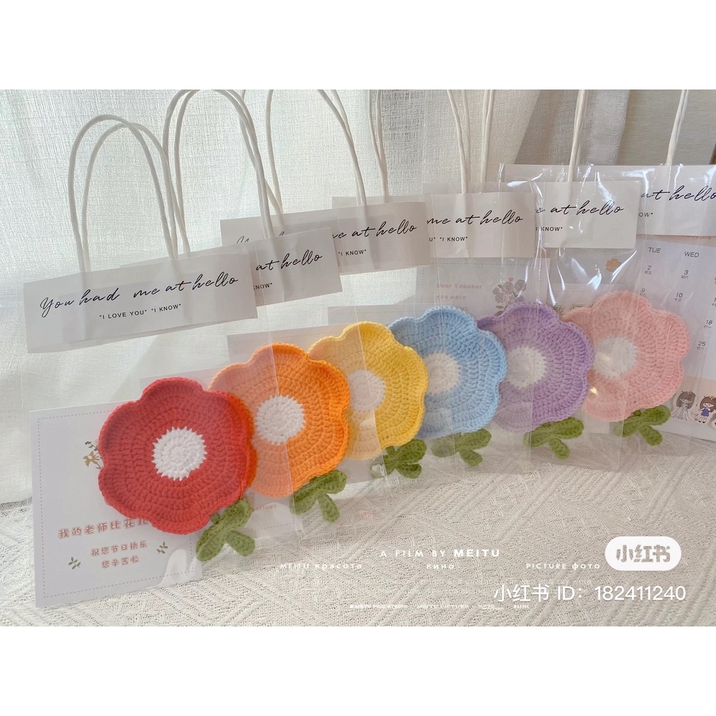 Lót ly hình bông hoa, lót cốc len handmade nhiều màu pastel CHILLMEOW