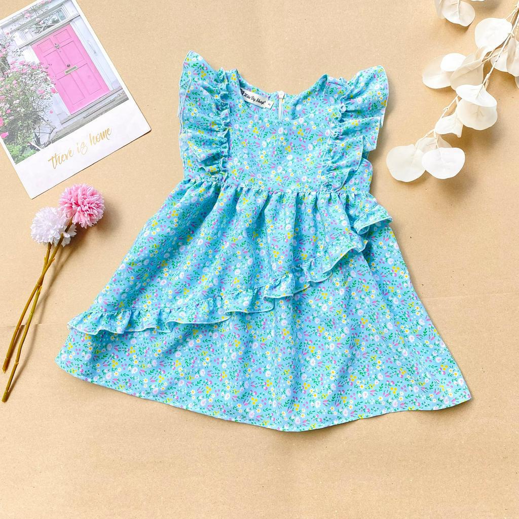 Đầm cổ tròn nhún bèo hoạ tiết hoa nhí đáng yêu HANDYKIDS