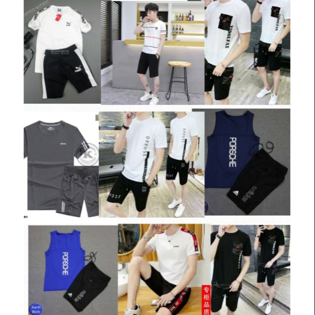 Set đồ bộ thể thao nam tập gym chất thun cao cấp phong cách Hàn Quốc nhiều mẫu mã gồm quần đùi và áo ngắn tay