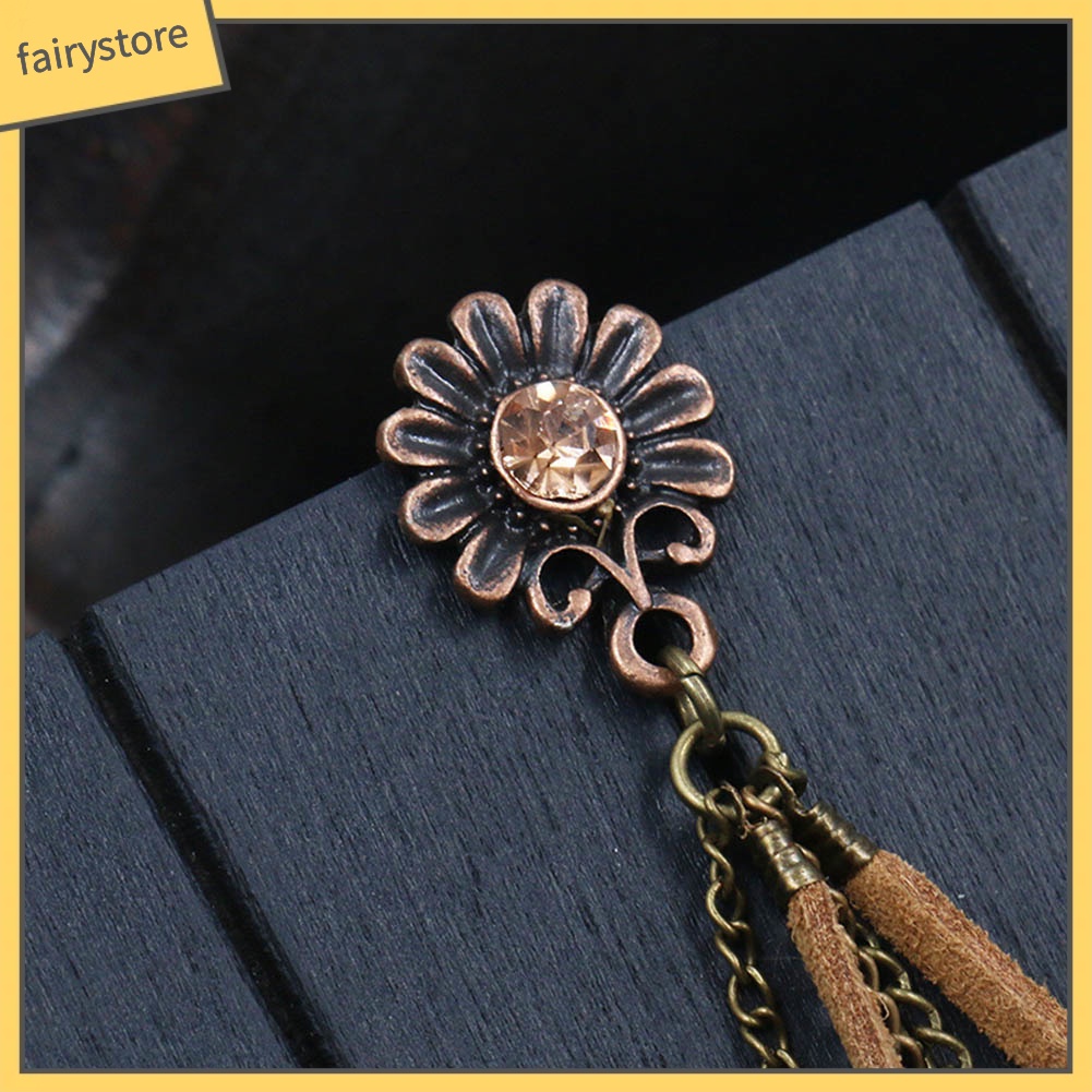 Khuyên Tai Dáng Dài Hình Hoa Hướng Dương Phối Tua Rua Phong Cách Boho