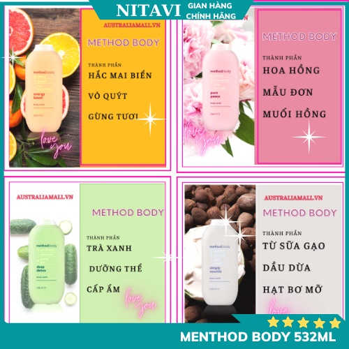 sữa tắm method body Oganic - method body wash Úc dưỡng ẩm lưu hương 532ml