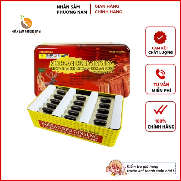 Viên Đạm Hồng Sâm Nhung Hươu Linh Chi Hàn Quốc, Hộp 60 viên