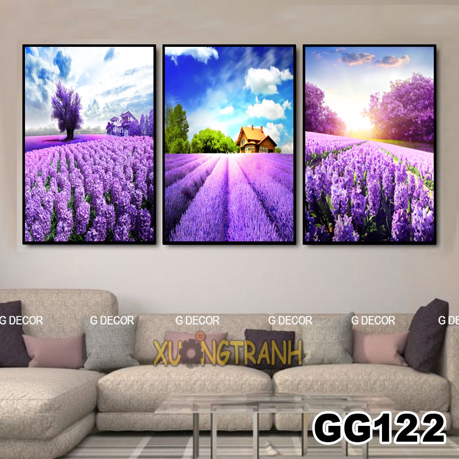 Tranh treo tường canvas 3 bức phong cách Bắc Âu 87, tranh phong cảnh trang trí phòng khách, phòng ngủ, phòng ăn, spa