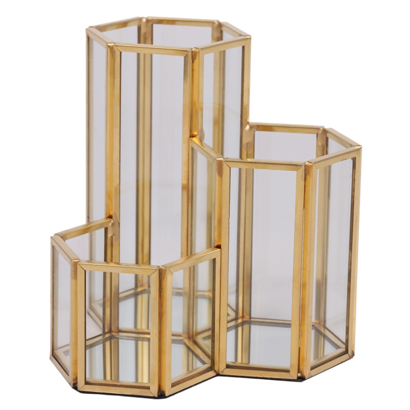 Kính Hộp Đựng Cọ Trang Điểm Bằng Đồng Tổng Hợp Hình Lục Giác Đa Năng Sắp Xếp Gọn Gà