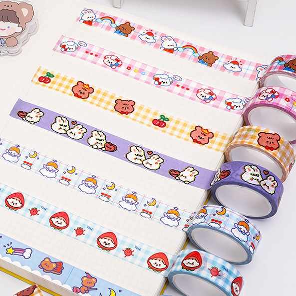 <Video Review>Băng Keo Dính Washi Tape DIY In Họa Tiết Gấu Thỏ Trang Trí Sổ Tay Nhật Kí Khay Đựng Bút Teeci591