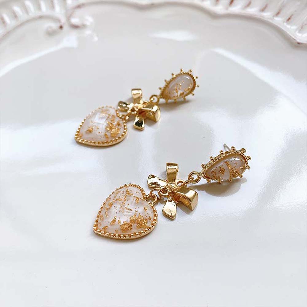 SOMEDAYZL Fashion Stud Earrings Korean Style Jewelry Drop Earrings Party Bowknot Gift For Women Classic Dangle Metal Peach Heart/Multicolor