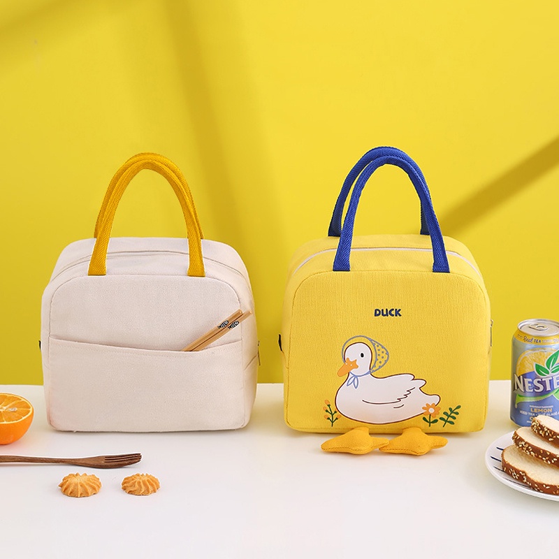 Túi Đựng Cơm Giữ Nhiệt, Giỏ Đựng Cơm Văn Phòng Giữ Nhiệt Cao Cấp Họa Tiết Chú Vịt Siêu Đáng Yêu
