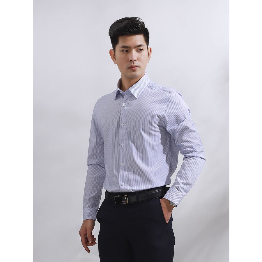 Áo sơ mi nam tay dài Aristino sợi sồi mềm mát kháng khuẩn tà lượn  from rộng ALS15208