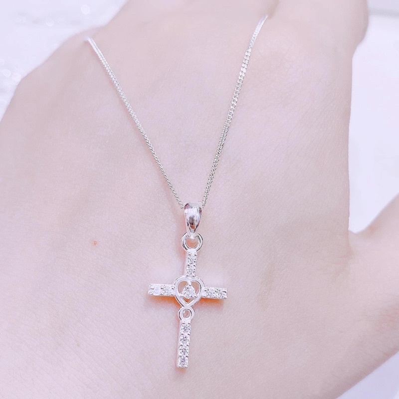 Dây chuyền thánh giá trái tim bạc nguyên chất DaLiA Jewelry vòng cổ bạc chữ thập đẹp bạc thật 925