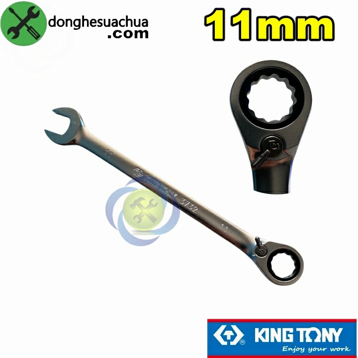 Cờ lê vòng miệng tự động 11mm Kingtony 373211M có khóa gạt