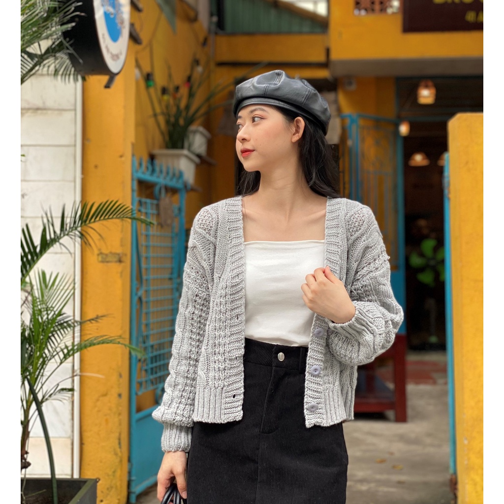 Áo cardigan len dệt kim form croptop phong cách Hàn Quốc
