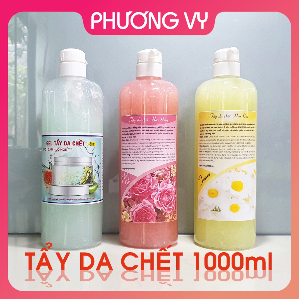 1000ml Tẩy da chết các loại, Hoa Hồng, Gạo, Hoa Cúc Spa, giúp tẩy da chết làm sạch da, spa.
