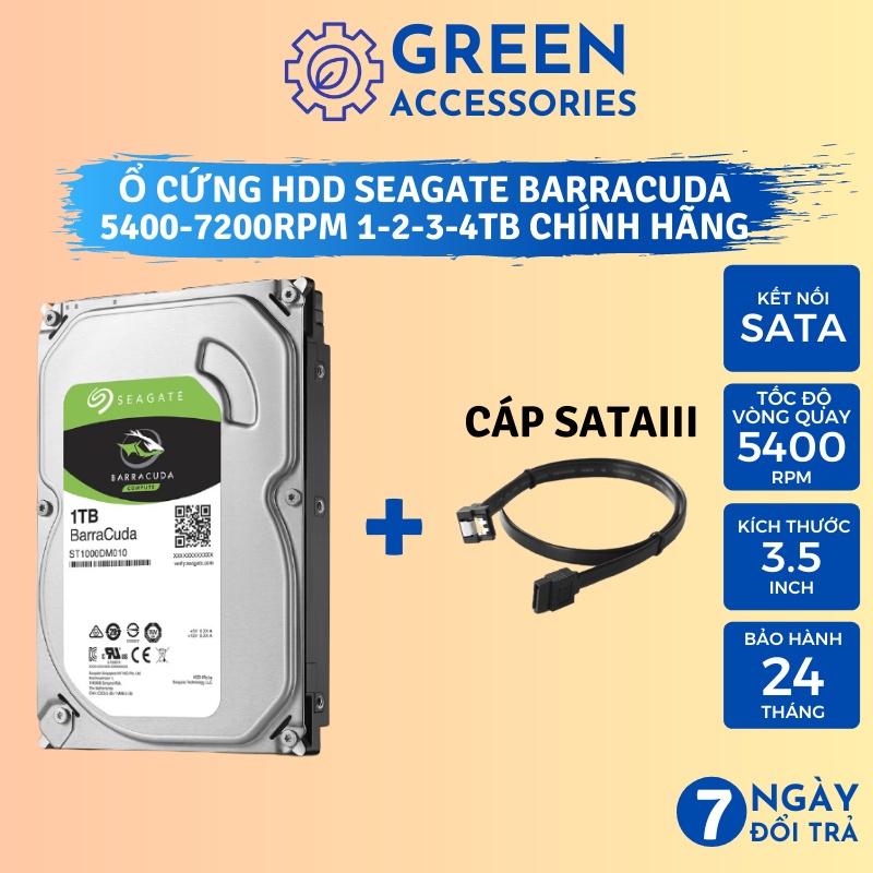 Ổ Cứng PC HDD TB Seagate Barracuda 4TB/3TB/2TB/1TB, Chuẩn SATA 6Gb/s, BH 24 Tháng Chính Hãng