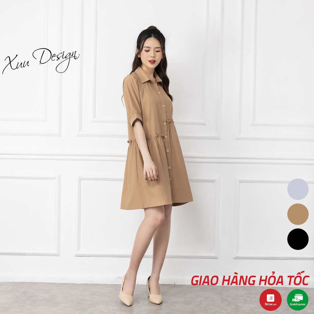 Đầm sơ mi Xuu kiểu dáng suông cơ bản trẻ trung Xuu Design V02