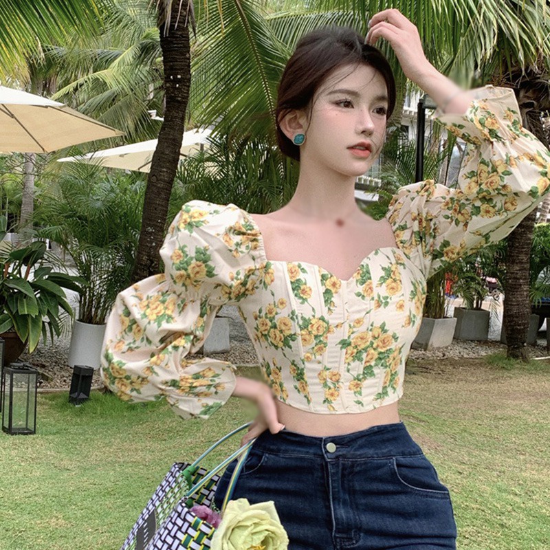 Áo Voan Dài Tay In Hoa Phong Cách Vintage Thời Trang Dành Cho Nữ